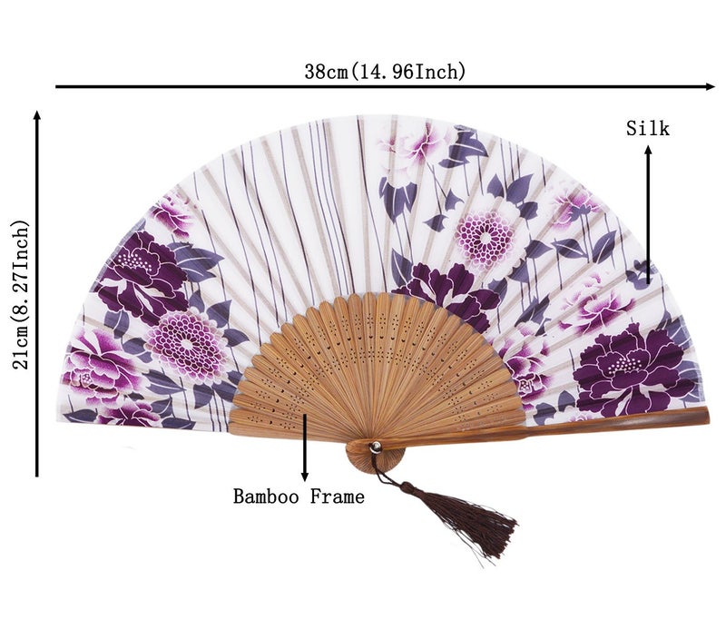Amajiji 8.27"(21cm) Hand Held Bamboo Silk Folding Fan Hand Fan,Chinese/Japanese Charming Elegant Vintage Retro Style,Women Ladys Girls Best Gifts (LXHS1) - Image 2